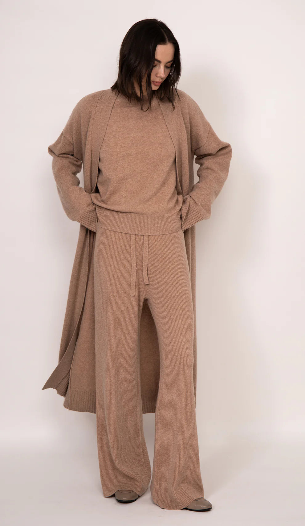 Maya ribbed cashmere wide leg pant