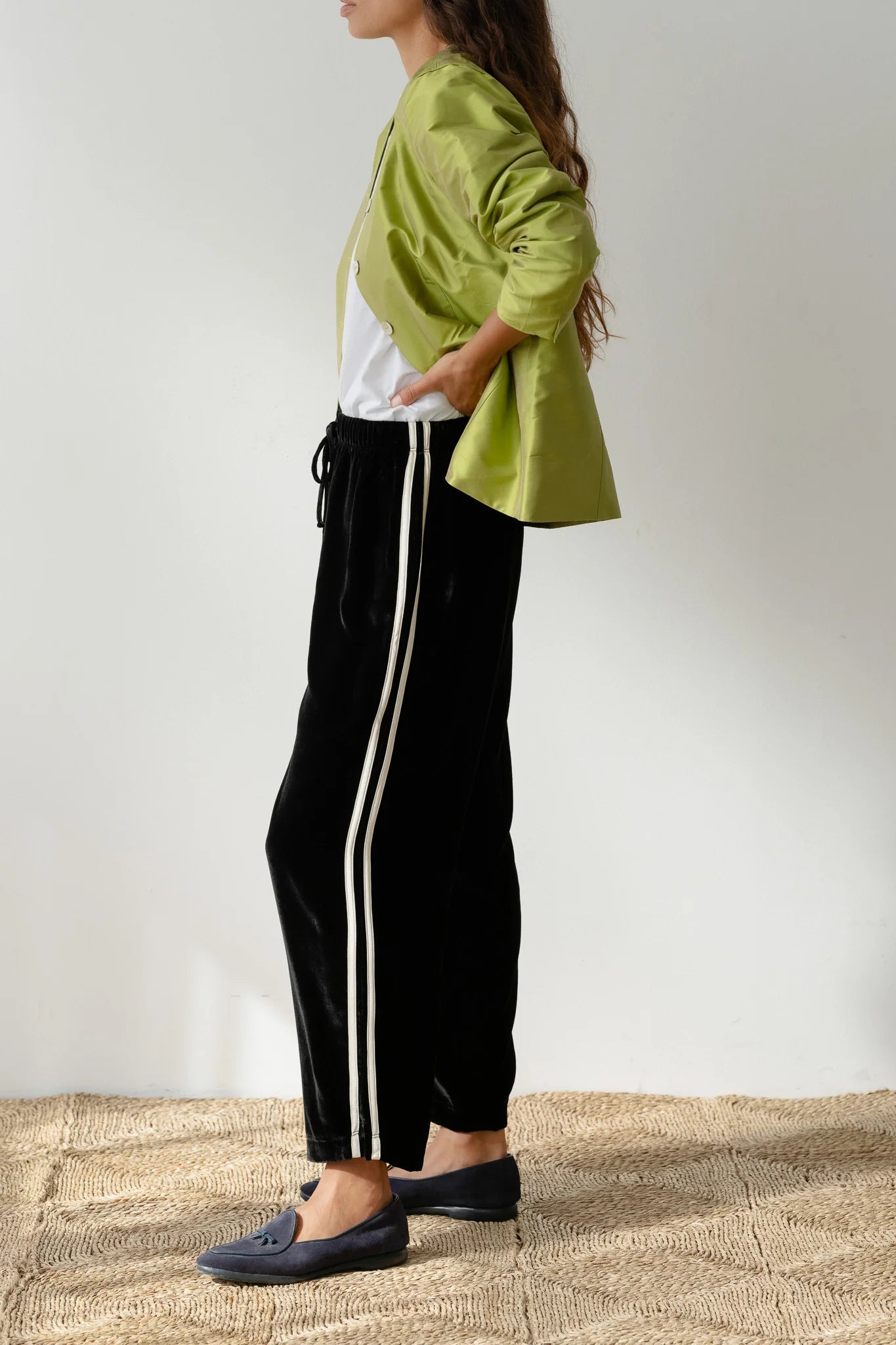 Velvet stripe crop pant