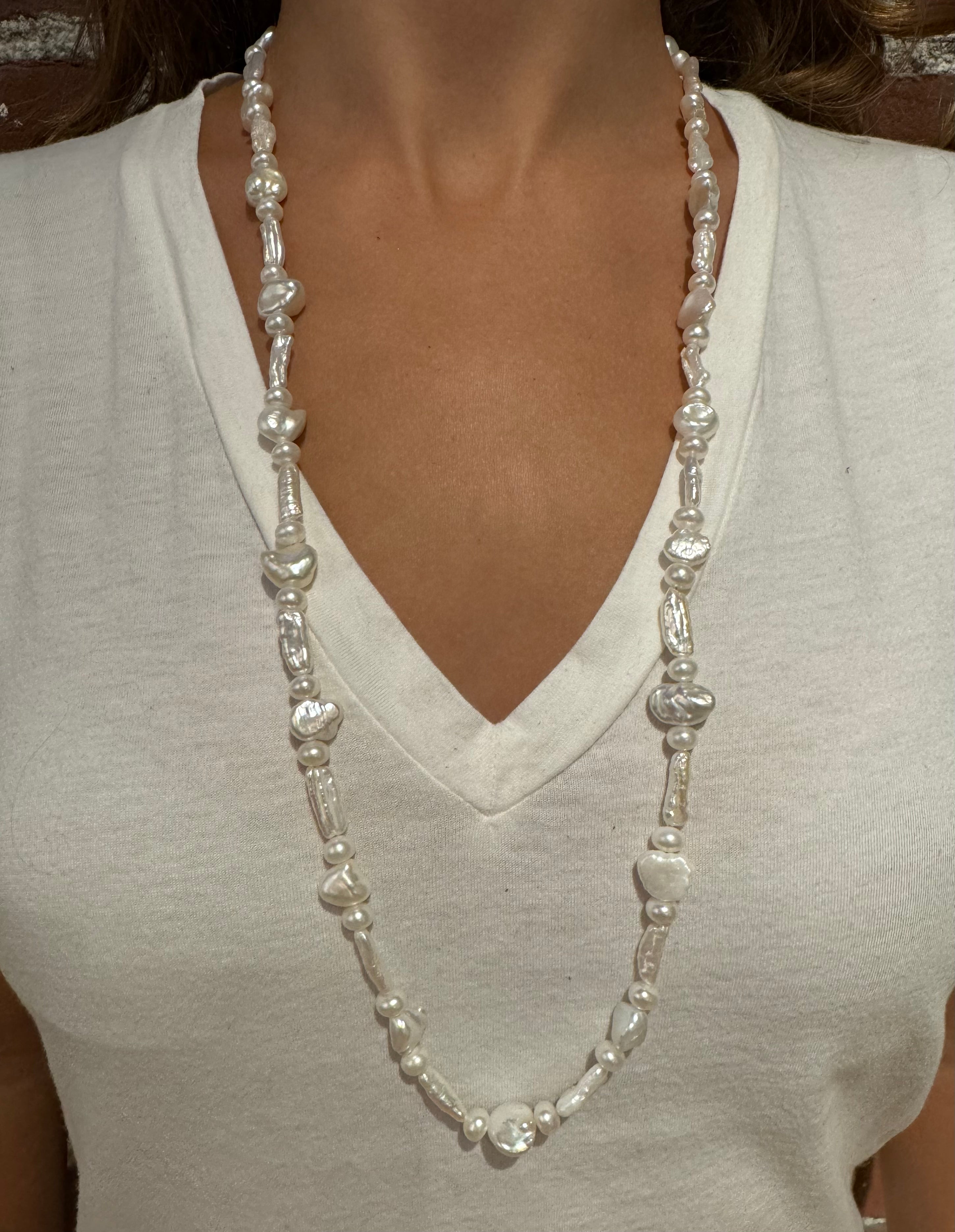 White mixed pearl long necklace