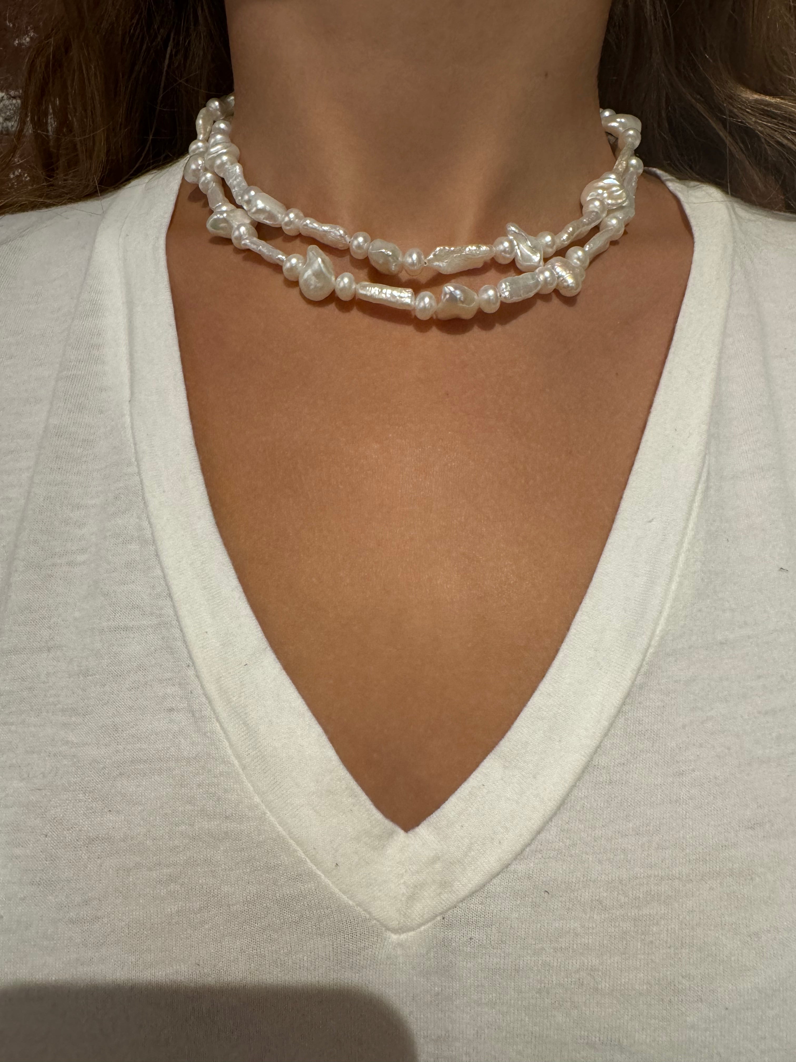 White mixed pearl long necklace