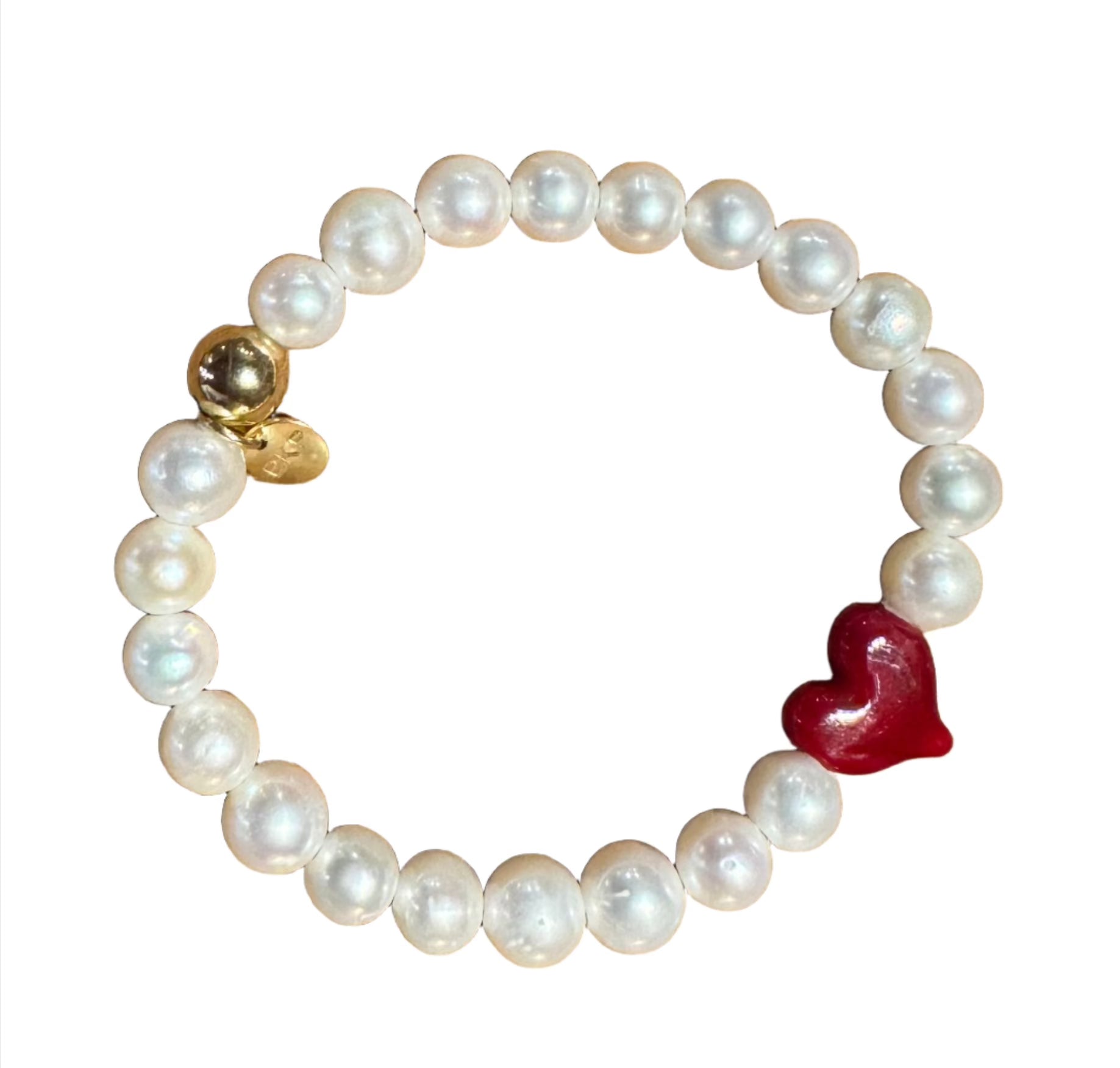 Pearl stretch bracelet w/red heart