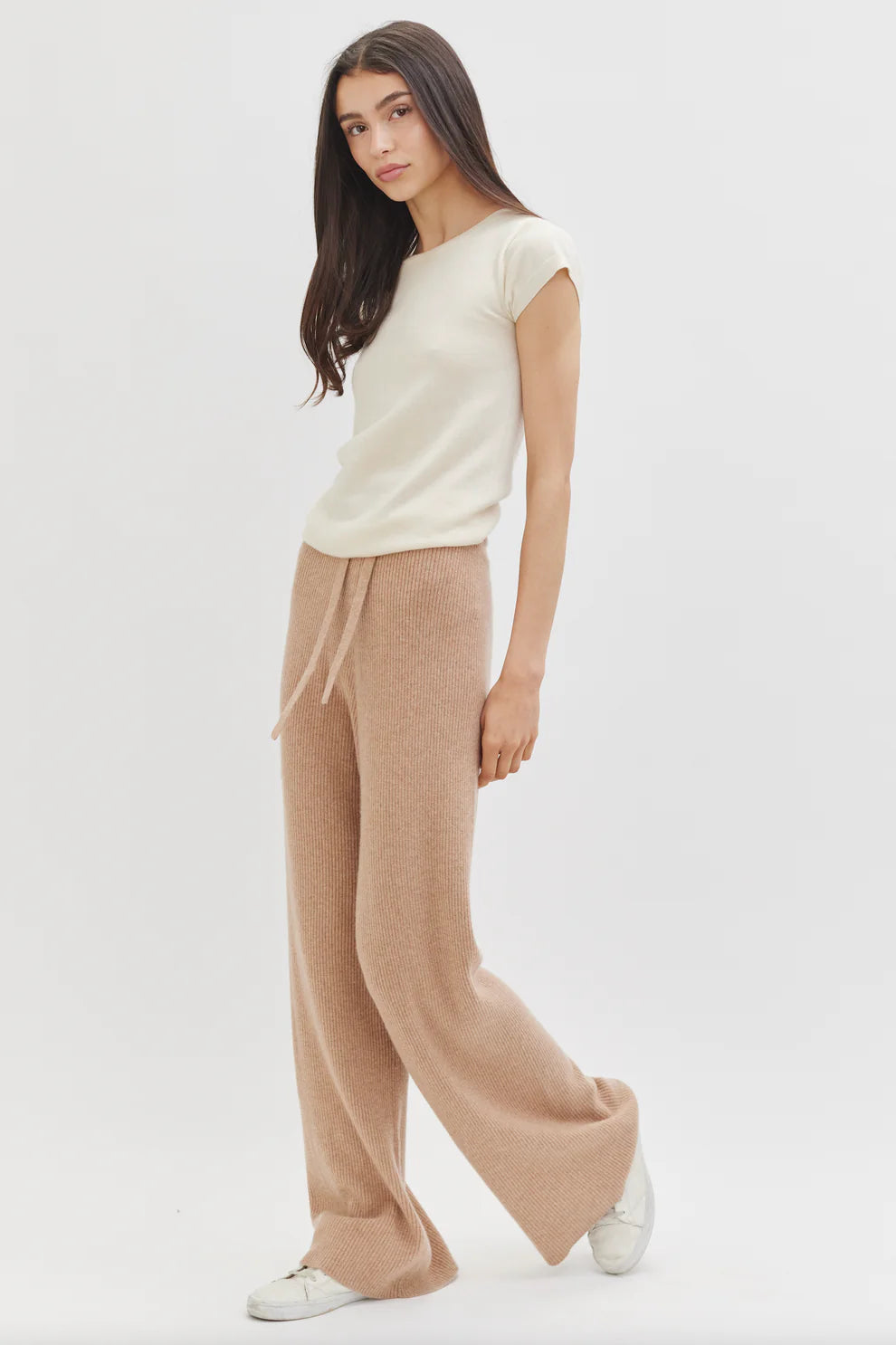 Maya ribbed cashmere wide leg pant